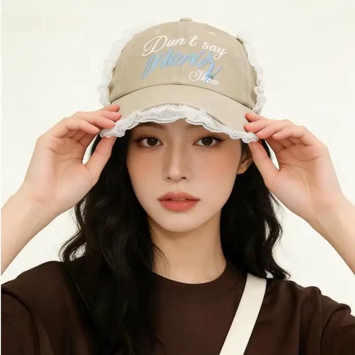 Casquette de baseball vintage américaine brodée avec lettres et dentelle lavée pour femme – Printemps-Été – Style urbain polyvalent