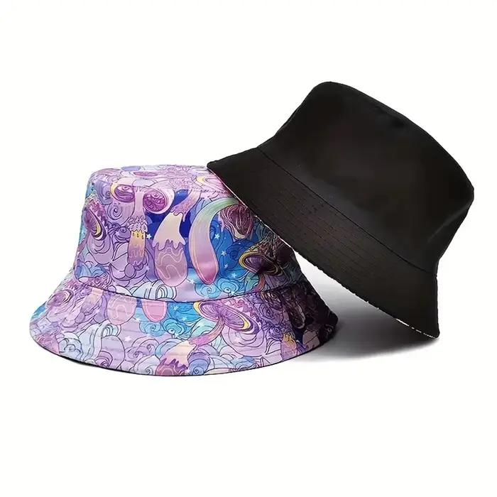 Chapeau de pêcheur violet rétro double face imprimé pour femme protection solaire voyage printemps été occasions spéciales