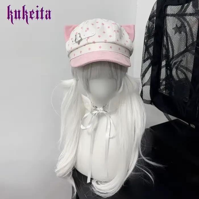 Kukrita Harajuku Y2K – Chapeau à oreilles de chat bleu et blanc