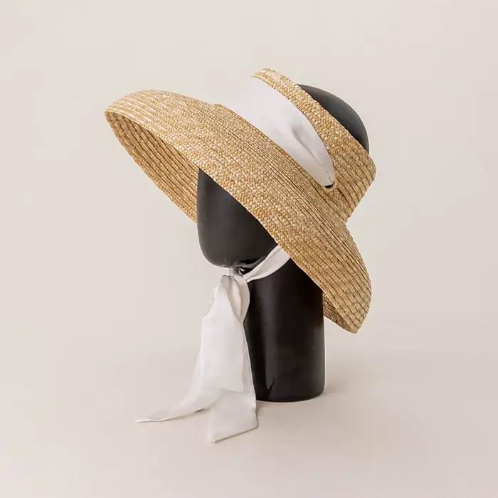 Chapeaux de paille rétro français à calotte creuse pour femmes