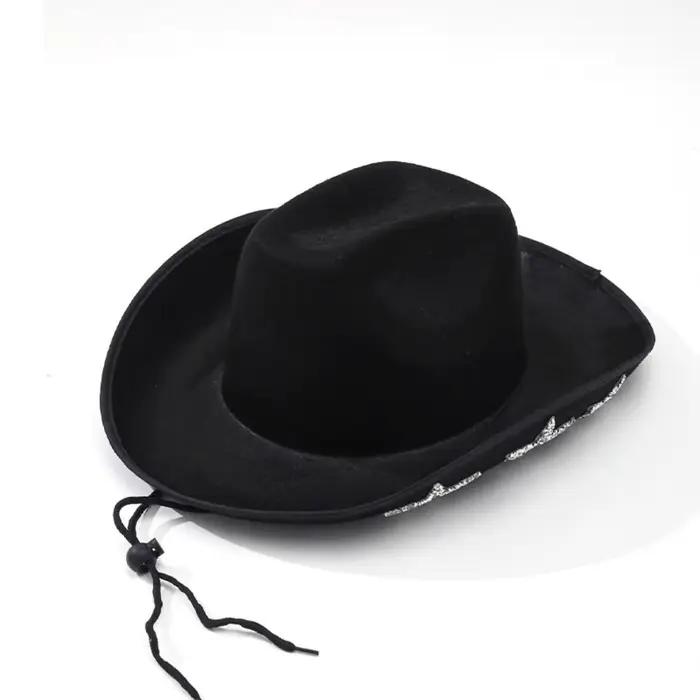 Chapeau de cowboy occidental brillant décontracté à large bord avec étoiles scintillantes et strass