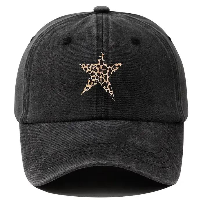 Casquette de baseball imitation rétro avec motif étoile imprimé léopard pour les loisirs