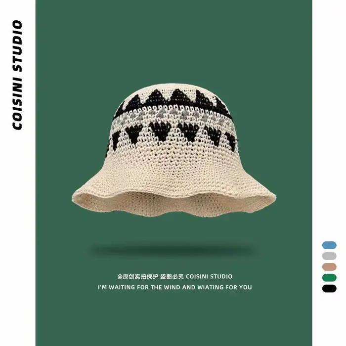 Fair Island Style rétro Jacquard tricoté seau chapeau hommes femmes printemps et été polyvalent mode tendance lavabo