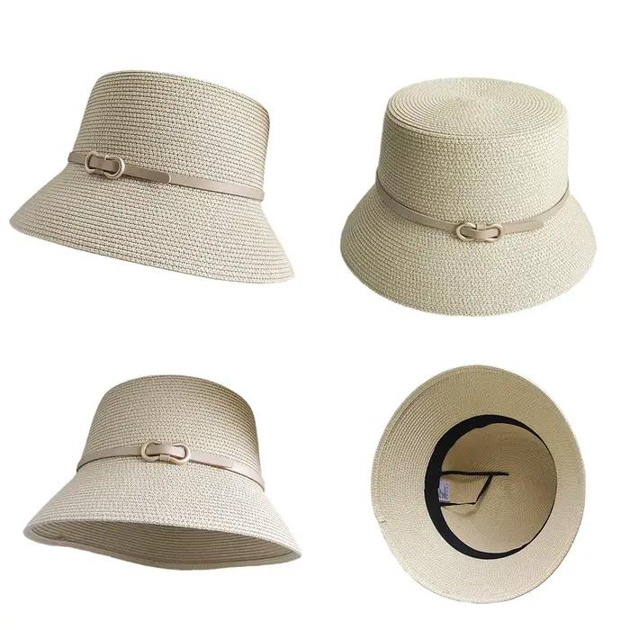 Chapeau de paille de plage résistant aux UV pour femmes et hommes, style sportif, 12 couleurs, adapté aux balades et aux vacances estivales