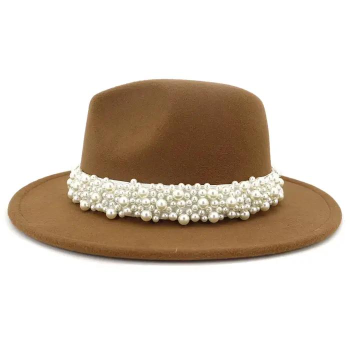 Chapeaux Fedora Jazz avec bande de perles pour femmes