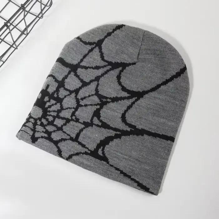 Tricot Spider Web Design chapeau Skullies bonnets pour hommes femmes pull Pile Cap Y2k Goth chaud Bonnet chapeaux nouveau Hip-hop casquette de rue