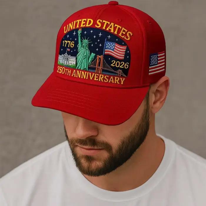 Chapeau commémoratif vintage USA 250 ans | Casquette brodée avec le drapeau de la Statue de la Liberté