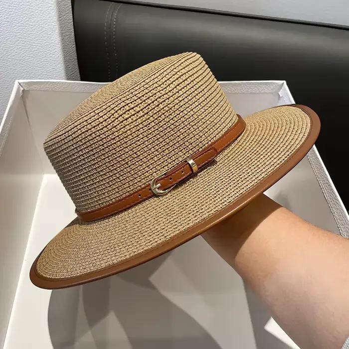 Chapeau de soleil en paille à dessus plat pour femmes