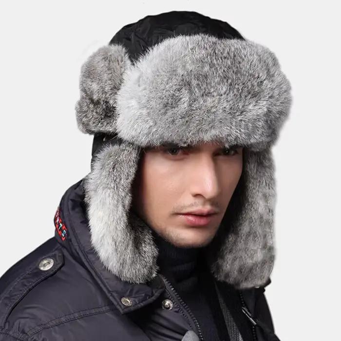 Chapeau bombardier en fourrure de lapin pour hommes et femmes