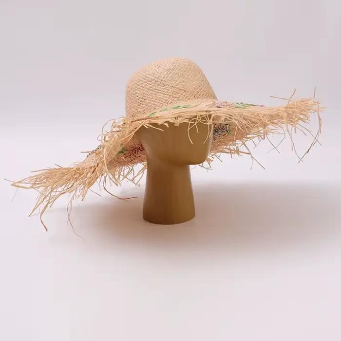 Chapeau de paille raphia pliable à larges bords pour femme