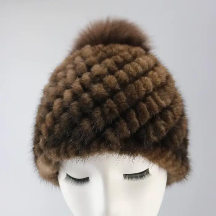 MPPM russe réel vison fourrure chapeau pour femmes hiver tricoté