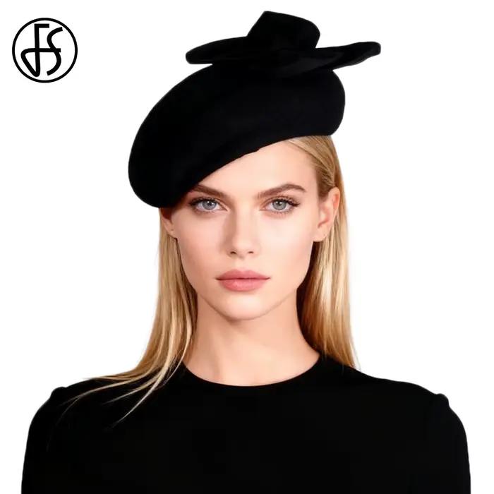 Chapeau d'église en laine noir et blanc FS pour femme