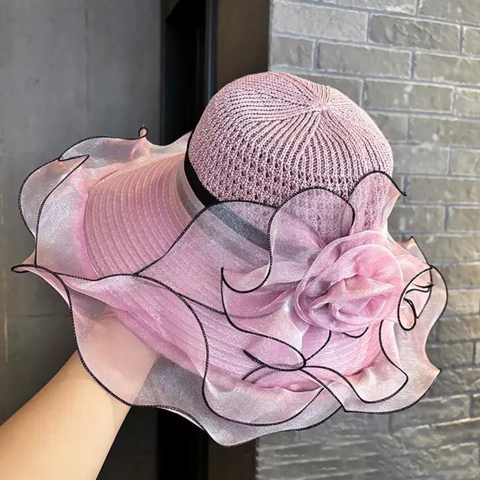 Chapeaux d'église élégants à volants en Organza à large bord pour femmes]
