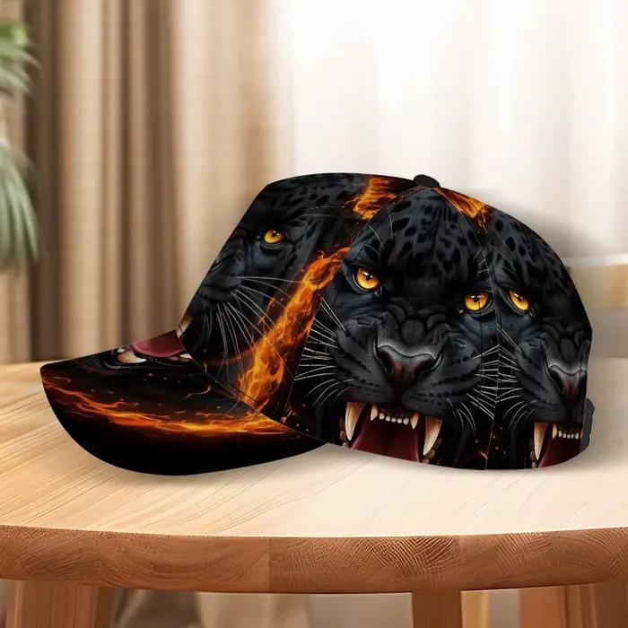Casquette de baseball classique avec imprimé Fierce Panther in Flames