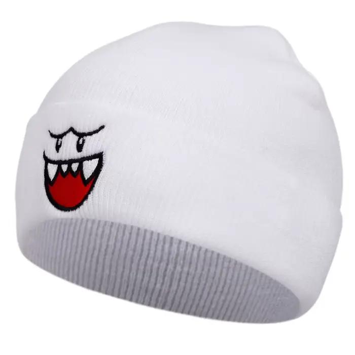 Chapeau tricoté aux expressions heureuses dessin animé sportif pour adultes hiver ski activités de plein air