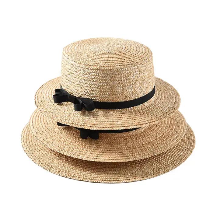 Chapeau de paille plat à large bord pour femme