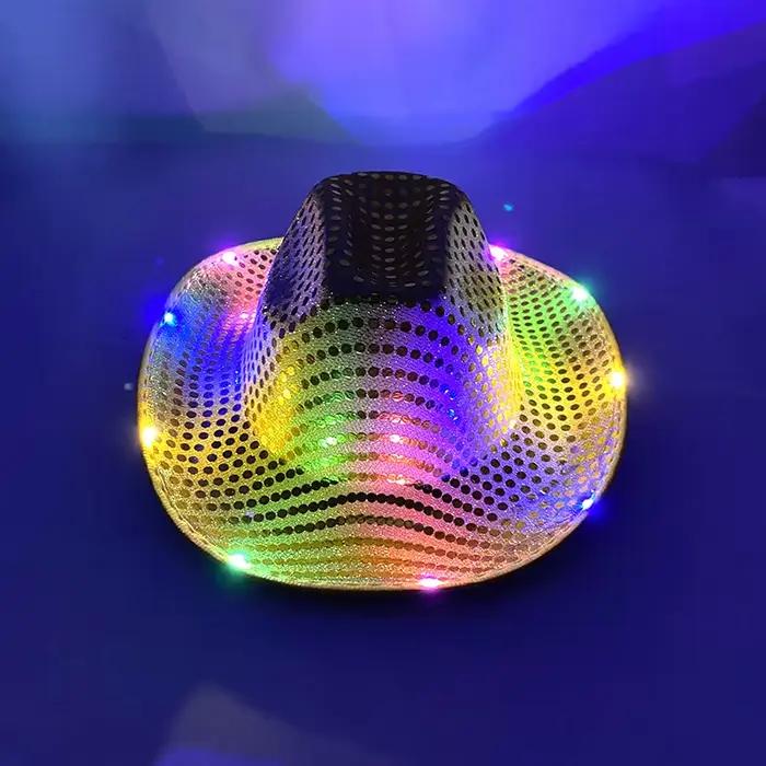 Chapeau de cowboy LED coloré et scintillant