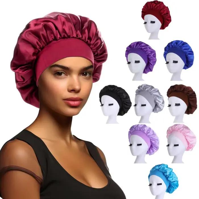 Bonnet de nuit en satin double couche réglable pour femme