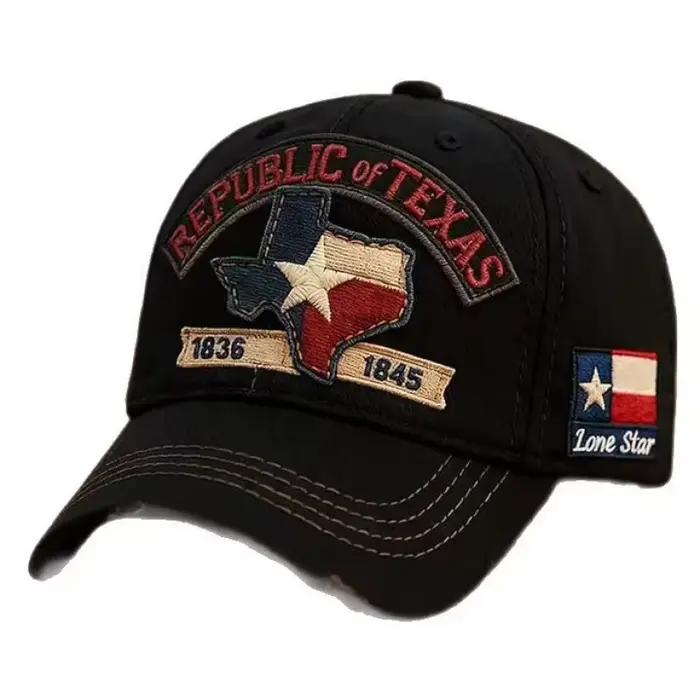 Casquette de baseball rétro délavée style vintage avec broderie commémorative République du Texas