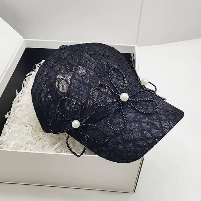 Casquette de baseball en dentelle de fleur de perle Puloru pour femmes, douce et élégante, adaptable à toutes les saisons, idéale pour sorties et événements quotidiens