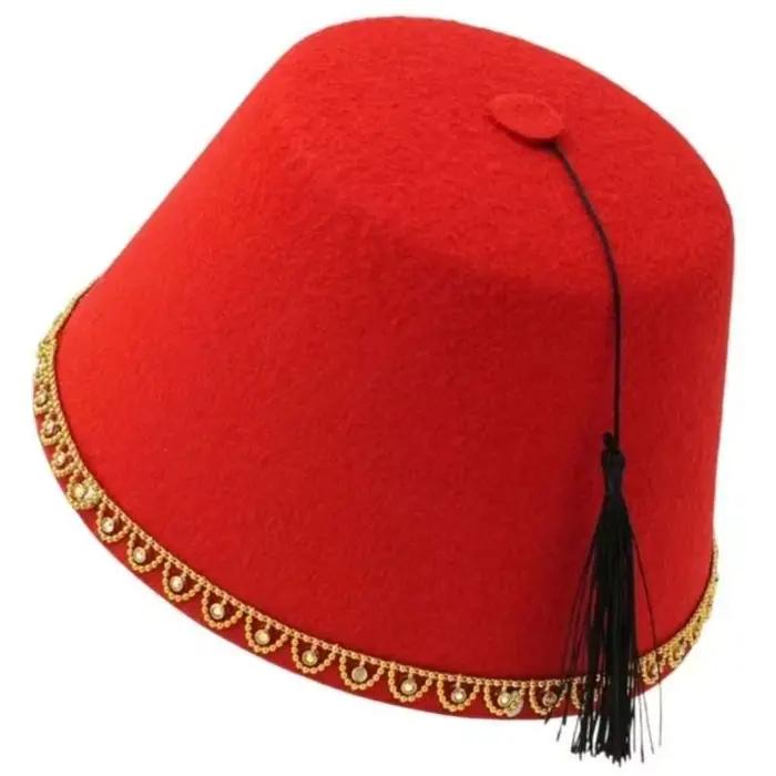 Chapeau Fez Rond Universel en Feutre Respirant Rouge Tarboosh