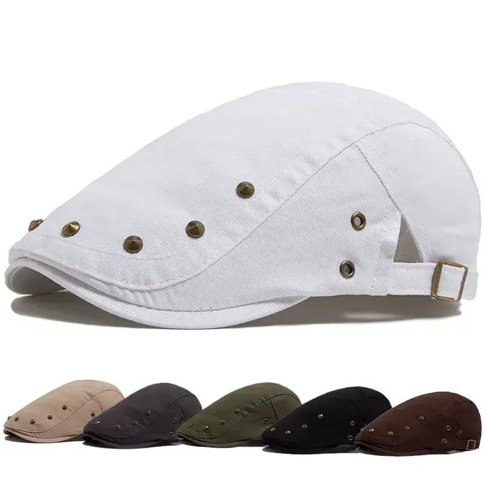 Hommes casquette plate mode Rivet conception coton couleur unie femmes béret printemps été décontracté pare-soleil chapeau unisexe Hip Hop casquettes Gorras