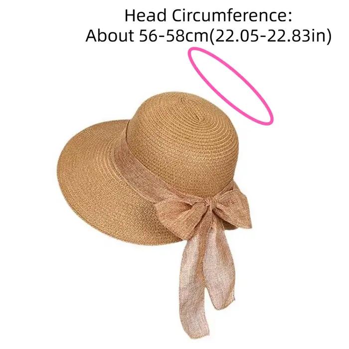 Chapeau de plage portable en paille tressée ajourée en polyester à large bord