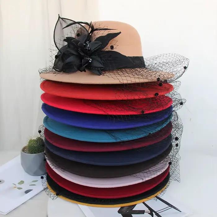 Chapeau en Laine &agrave; Grands Bords Hepburn pour Femmes Occasions Sp&eacute;ciales Blanc Gris Gris Fonc&eacute; Jaune Rouge Vert Arm&eacute;e Noir Vert