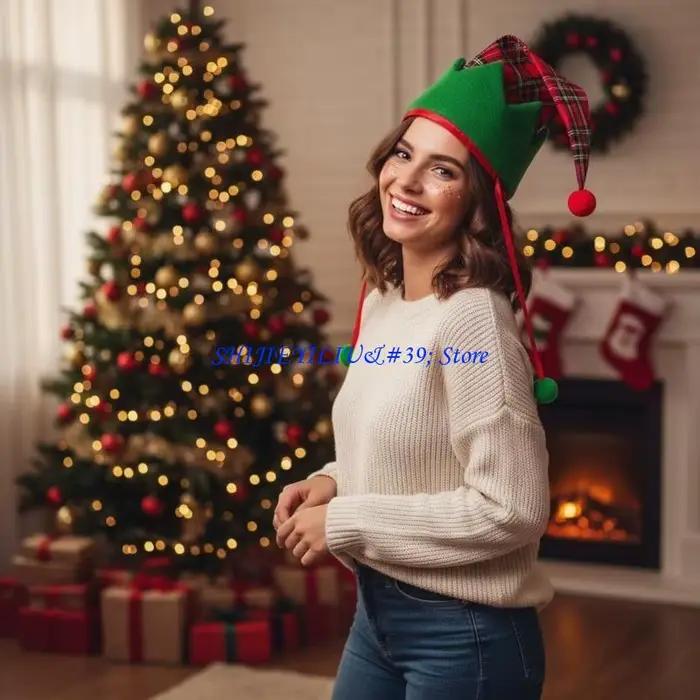 Chapeau d'elfe de Noël avec pompons, accessoire de costume pour adultes, couvre-chef pour événements de Noël et festivals, décoration festive pour fêtes et mascarades