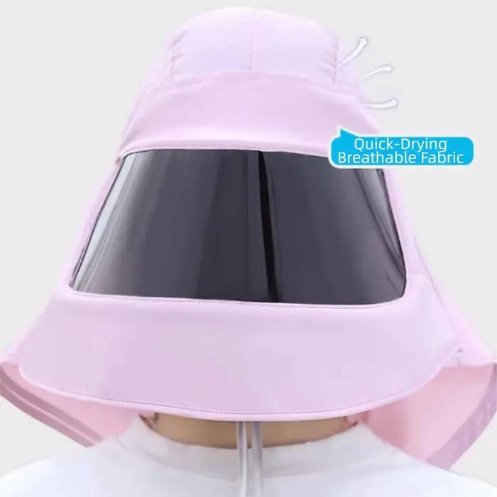 Chapeau de protection solaire respirant anti-UV avec masque intégré effet miroir/transparent