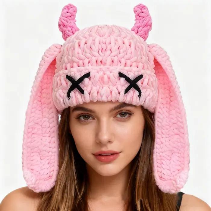 Chapeau tricoté en corne du diable crocheté à la main