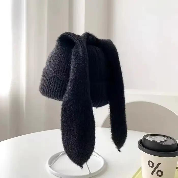 Chapeau lapin acrylique tricoté pour femmes, oreilles longues, décoration festive, idéal pour Halloween, Noël, Pâques et Thanksgiving