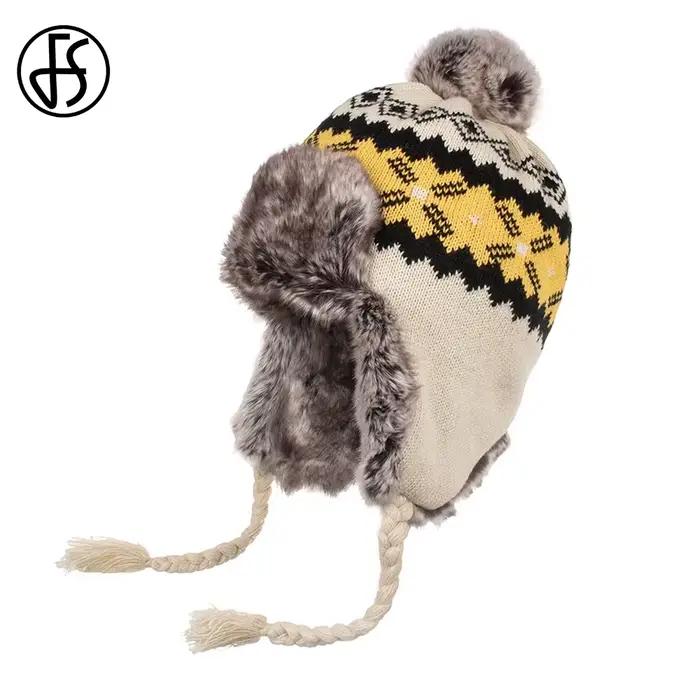 Chapeaux d'hiver en laine tricotée beige FS pour hommes et femmes