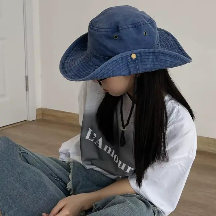 Chapeau de cow-boy bleu unisexe pour hommes et femmes, chapeau de plage en denim, chapeau de soleil pour extérieur, chapeau de pêcheur, printemps et automne, bucket hats polyvalents