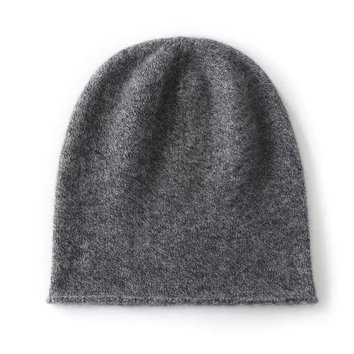 Hiver unisexe 100 cachemire chapeaux en plein air décontracté garder au chaud couleur unie
