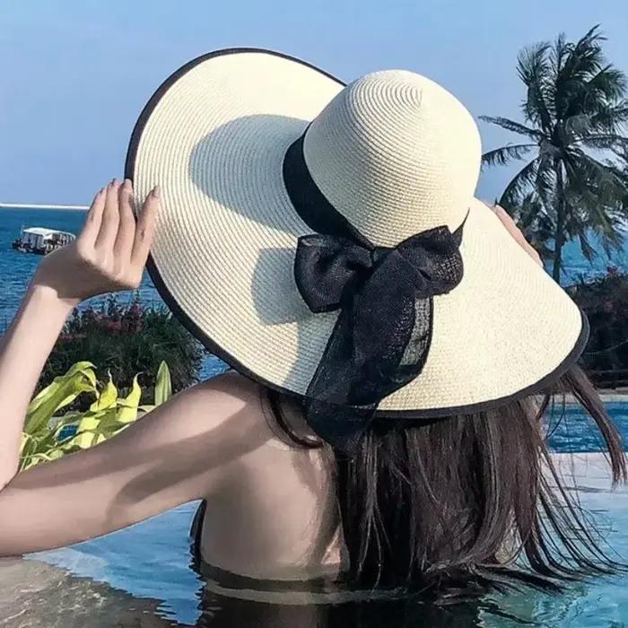 Chapeau de paille décontracté à large bord pour femme