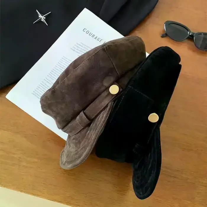 Béret rétro en daim pour femmes