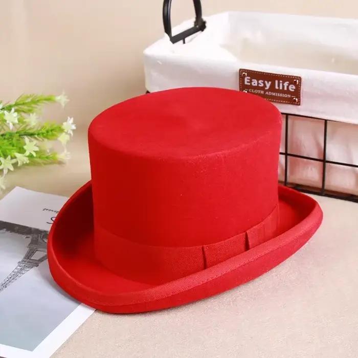 Laine plat homme chapeau haut de forme mode Fedora chapeaux polyvalent Panama magicien casquette Gentleman cylindre sangle Steampunk unisexe élégant