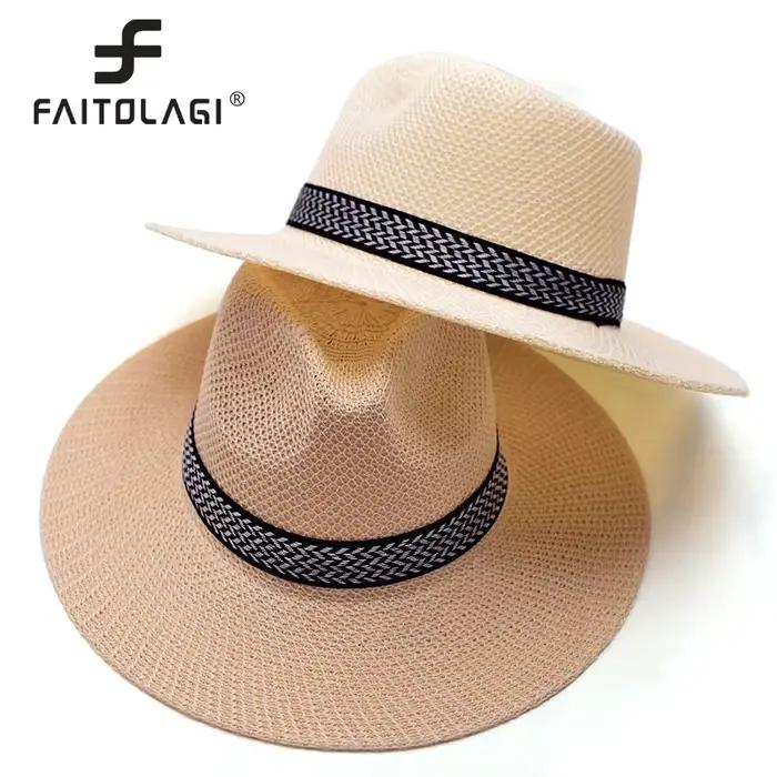 Chapeau de paille unisexe tendance couleur unie pour hommes et femmes