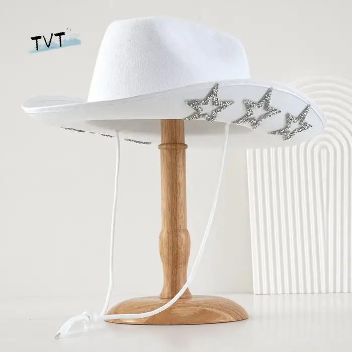 Chapeau de cowboy occidental brillant décontracté à large bord avec étoiles scintillantes et strass
