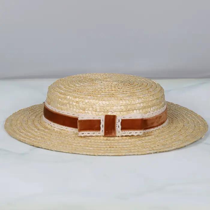Chapeau bibi vintage en paille à bord court FS pour femme