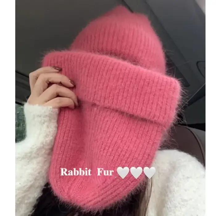 Chapeau tricoté fourrure de lapin doux et chaud pour femmes, style sportif, idéal pour l'hiver, voyage et occasions spéciales