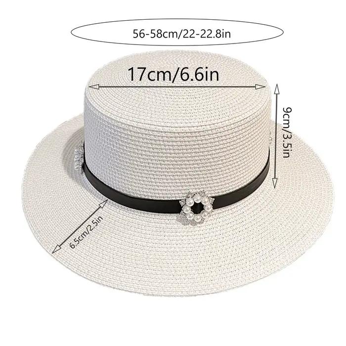 Chapeau de paille Puloru élégant pour femmes avec bande fleur de perle protection solaire plage décontracté multisaisons