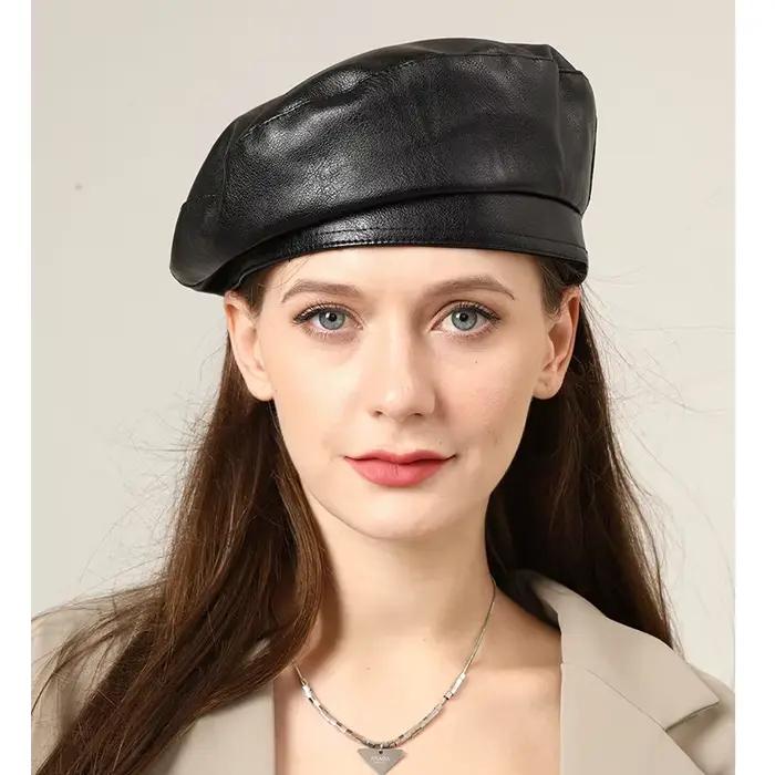 Nouveaux hommes femmes béret chapeau en cuir