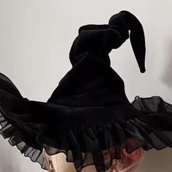 Chapeau de sorcière gothique noire et verte pour fêtes d'Halloween et événements théâtraux fantaisistes