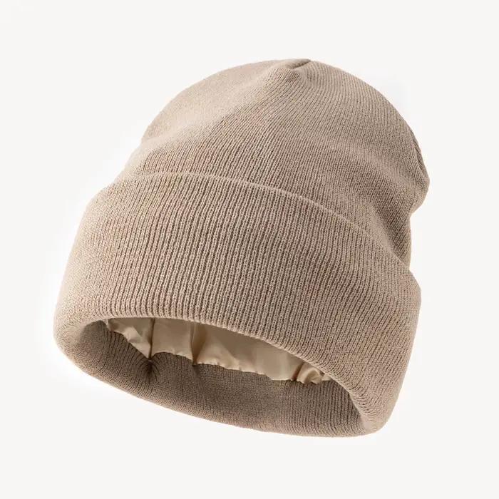 Bonnet tricoté unisexe doublé en Satin pour femmes et hommes