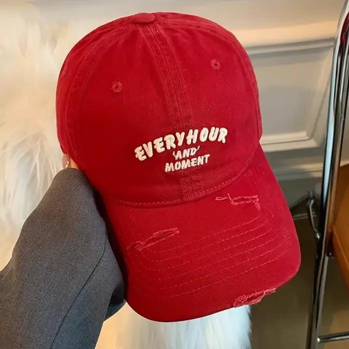 RICYGVM chapeau de Baseball rouge pour femmes lettre brodée casquette de langue de canard Sport de plein air