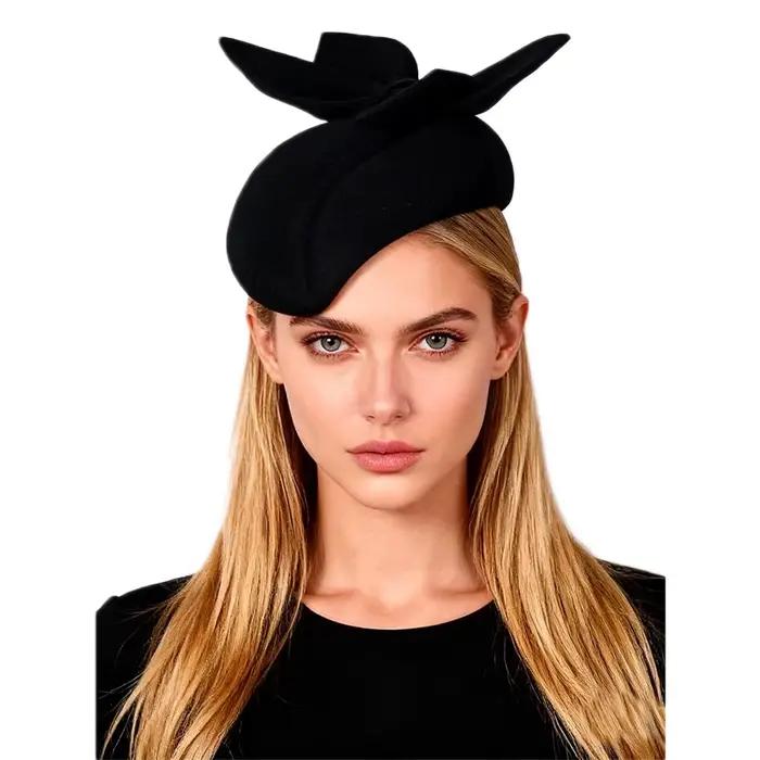 Chapeau d'église en laine noir et blanc FS pour femme