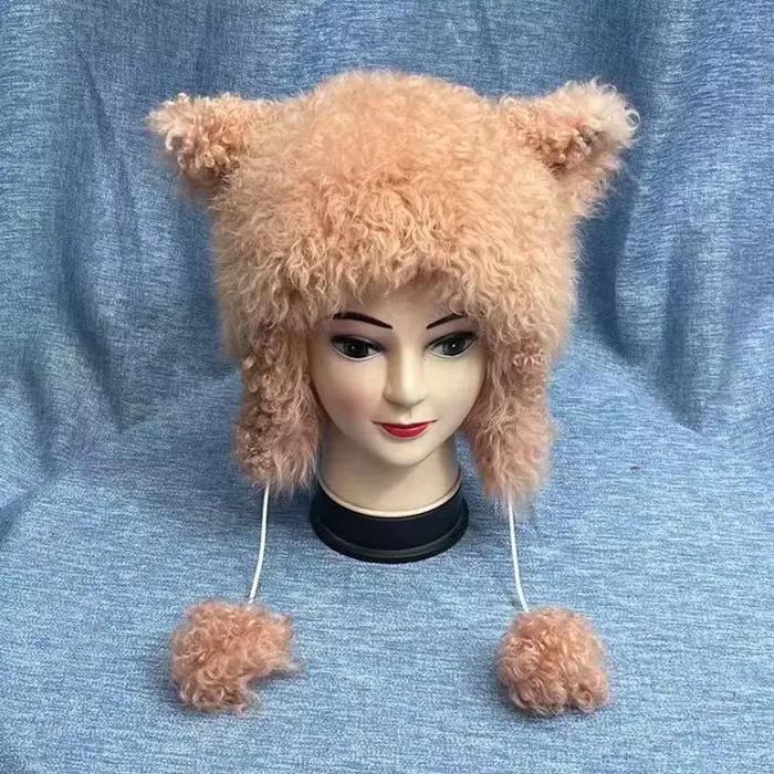 Chapeau d'hiver chaud en laine bouclée avec dessin animé d'animal