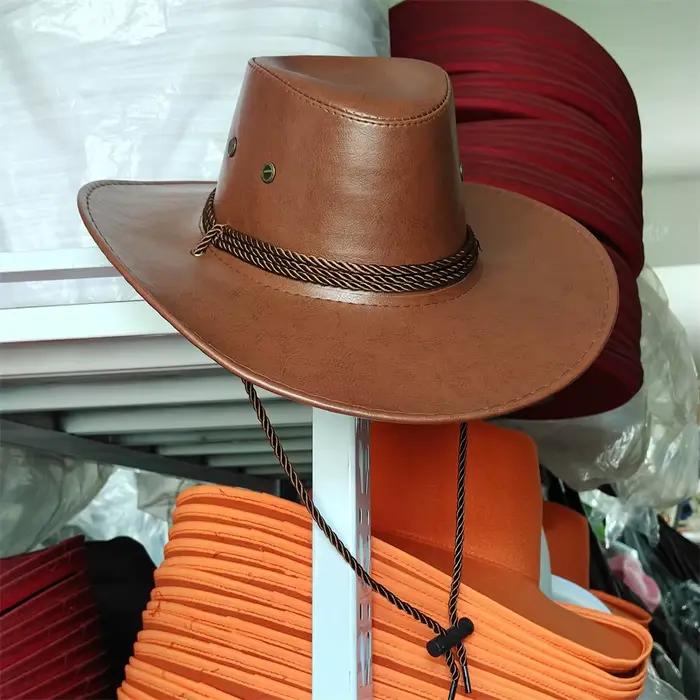 Chapeau de cowboy rétro en cuir PU pour hommes et femmes